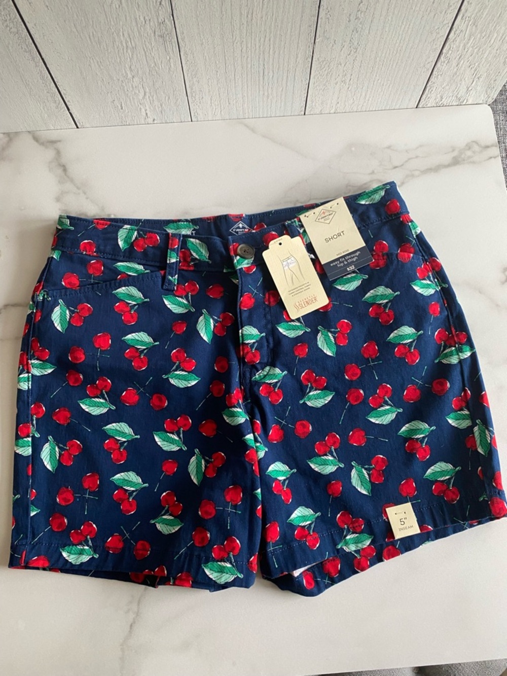 St. John's Bay Navy Cherry Print Shorts